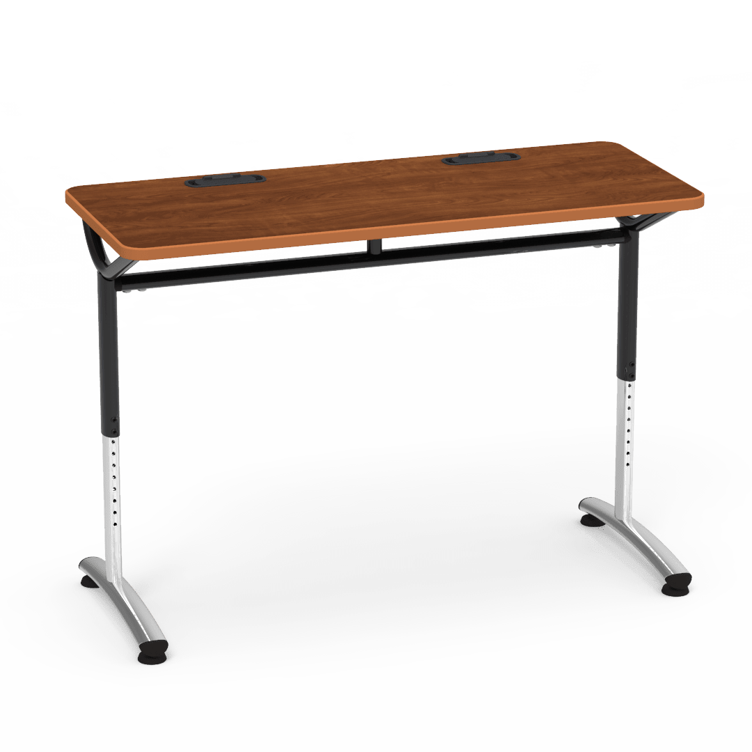 Virco TEXT Series Training Study Computer Desk Table with 2 Grommets 48"W x 20"D x 26"-34"H (TABLE-TE20488YADJGR2) - SchoolOutlet