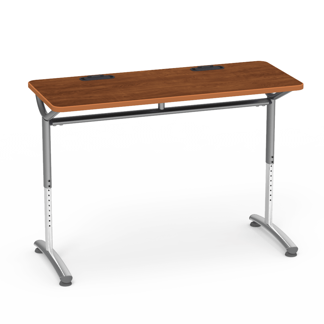 Virco TEXT Series Training Study Computer Desk Table with 2 Grommets 48"W x 20"D x 26"-34"H (TABLE-TE20488YADJGR2) - SchoolOutlet