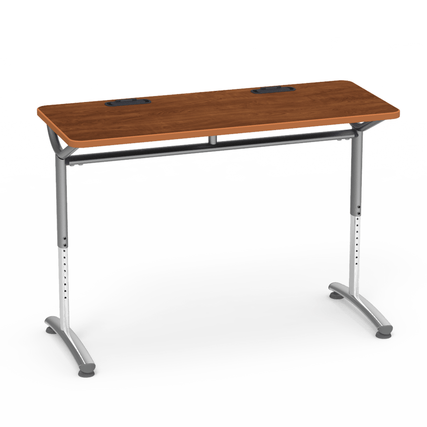 Virco TEXT Series Training Study Computer Desk Table with 2 Grommets 48"W x 20"D x 26"-34"H (TABLE-TE20488YADJGR2) - SchoolOutlet