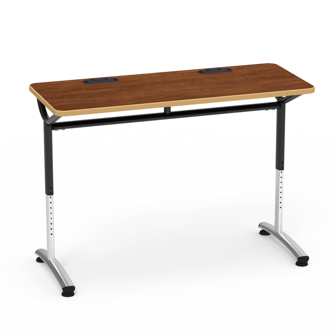 Virco TEXT Series Training Study Computer Desk Table with 2 Grommets 48"W x 20"D x 26"-34"H (TABLE-TE20488YADJGR2) - SchoolOutlet