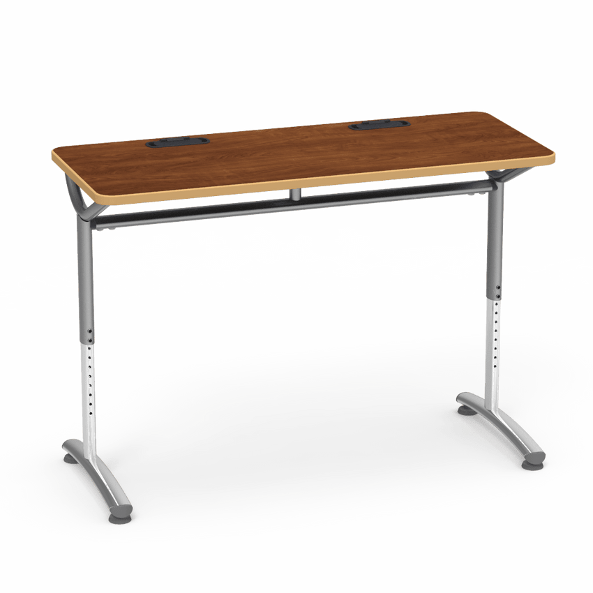 Virco TEXT Series Training Study Computer Desk Table with 2 Grommets 48"W x 20"D x 26"-34"H (TABLE-TE20488YADJGR2) - SchoolOutlet