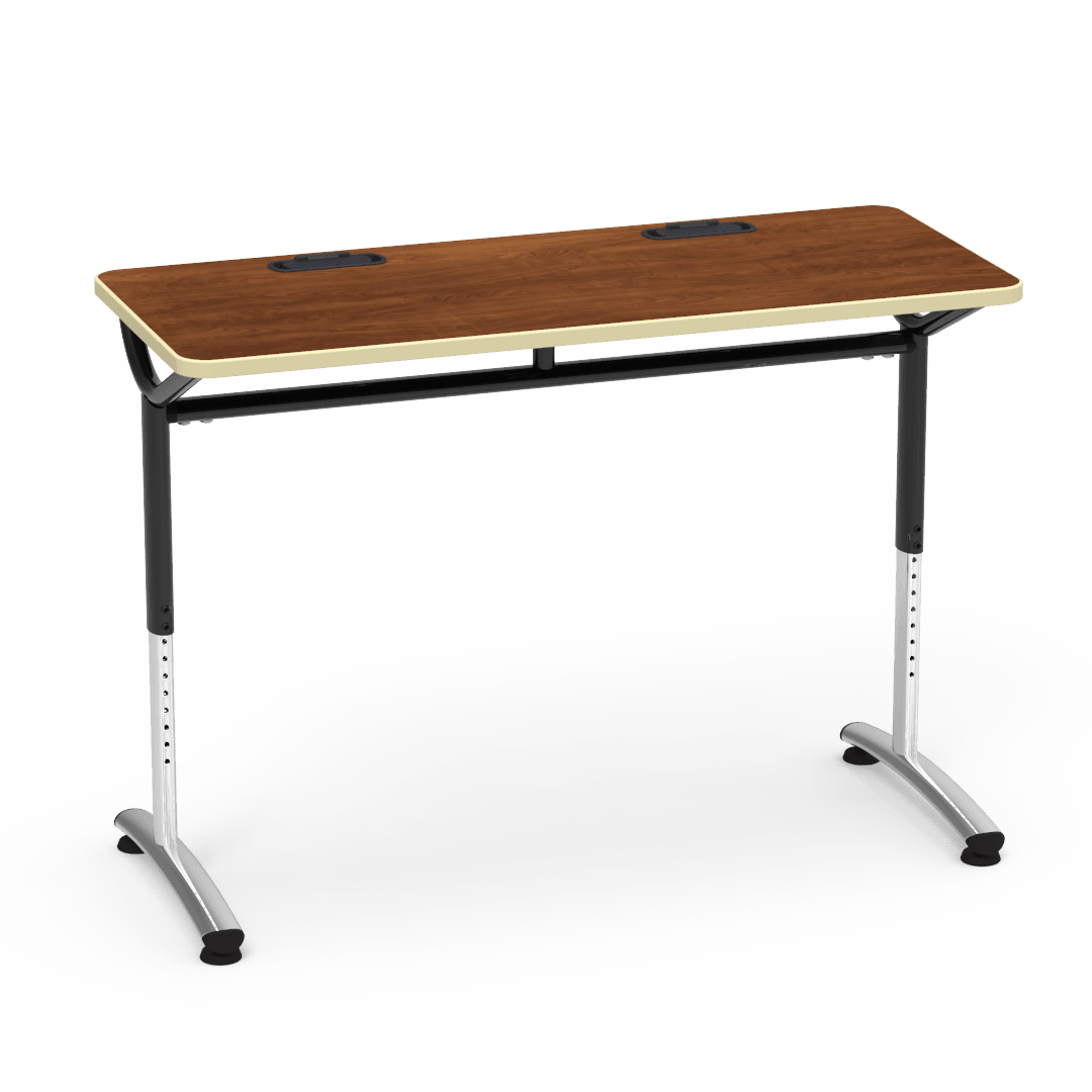 Virco TEXT Series Training Study Computer Desk Table with 2 Grommets 48"W x 20"D x 26"-34"H (TABLE-TE20488YADJGR2) - SchoolOutlet