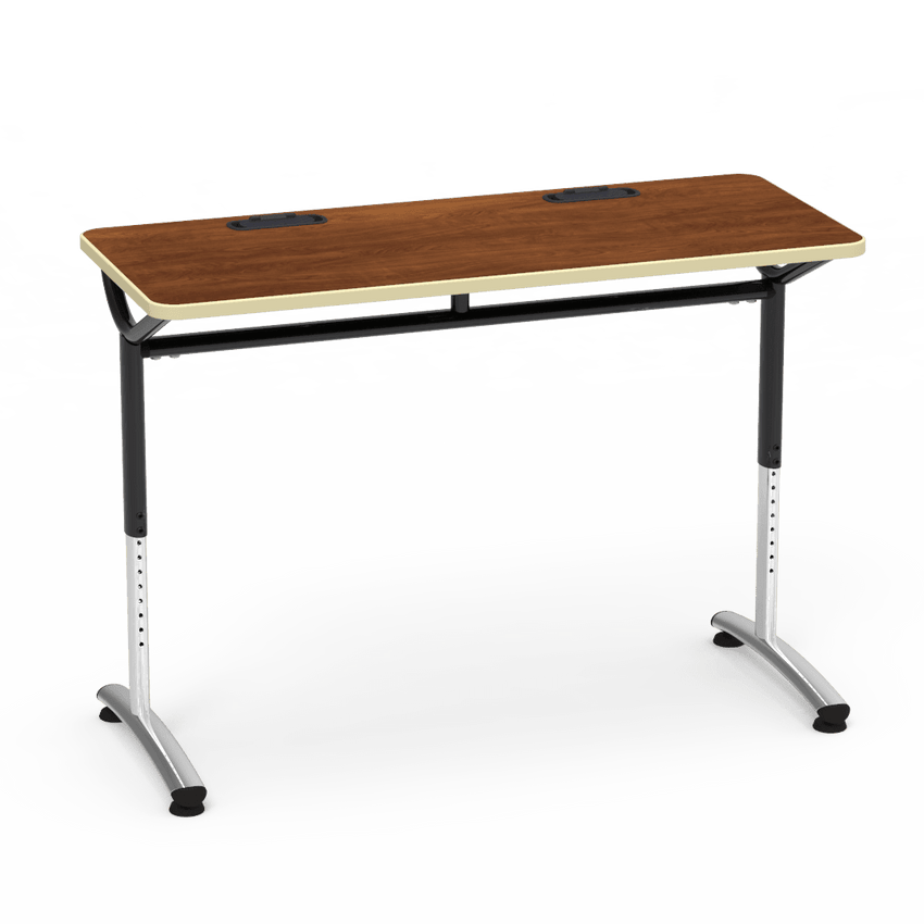 Virco TEXT Series Training Study Computer Desk Table with 2 Grommets 48"W x 20"D x 26"-34"H (TABLE-TE20488YADJGR2) - SchoolOutlet