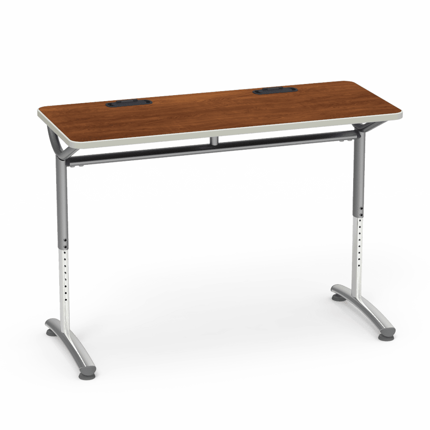 Virco TEXT Series Training Study Computer Desk Table with 2 Grommets 48"W x 20"D x 26"-34"H (TABLE-TE20488YADJGR2) - SchoolOutlet