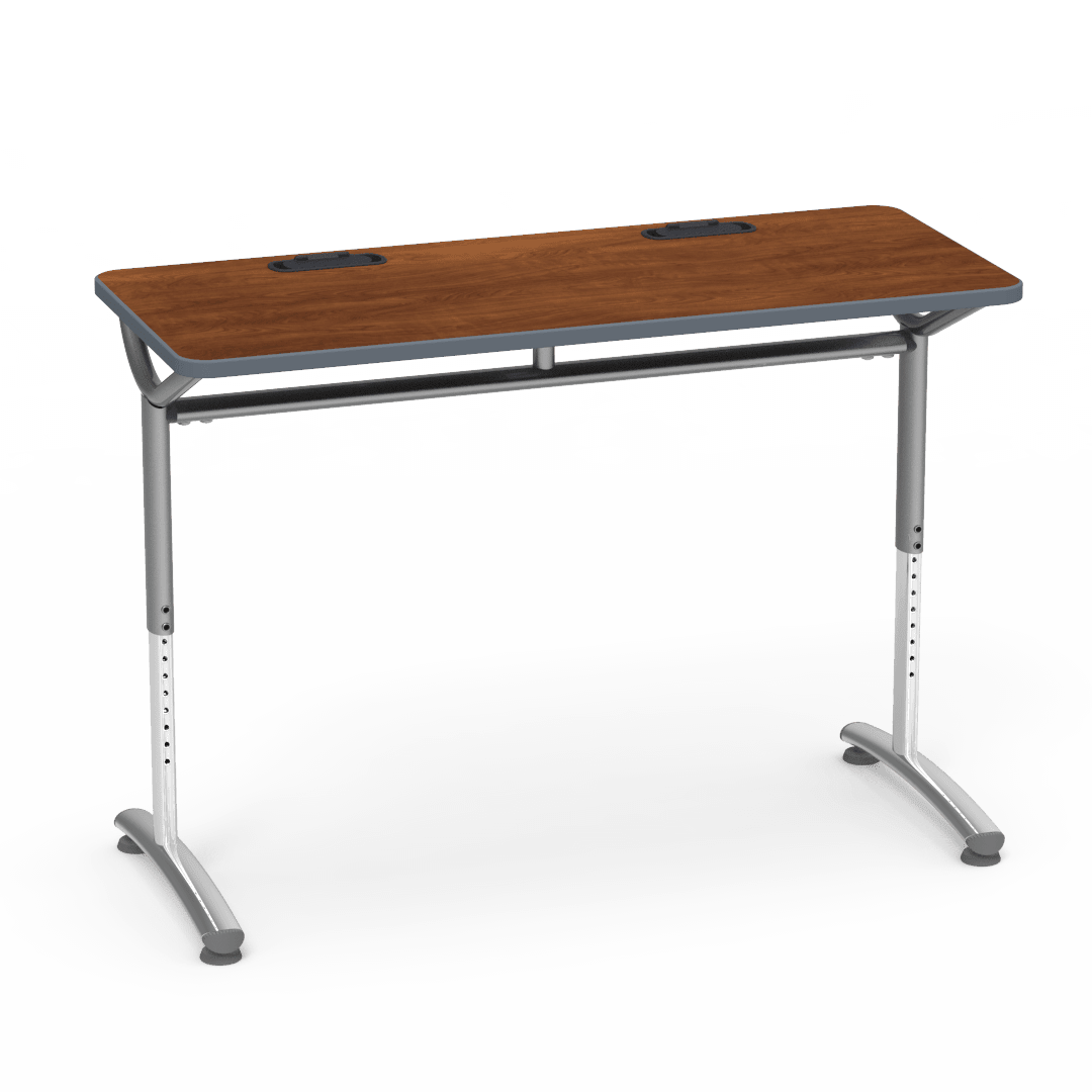 Virco TEXT Series Training Study Computer Desk Table with 2 Grommets 48"W x 20"D x 26"-34"H (TABLE-TE20488YADJGR2) - SchoolOutlet