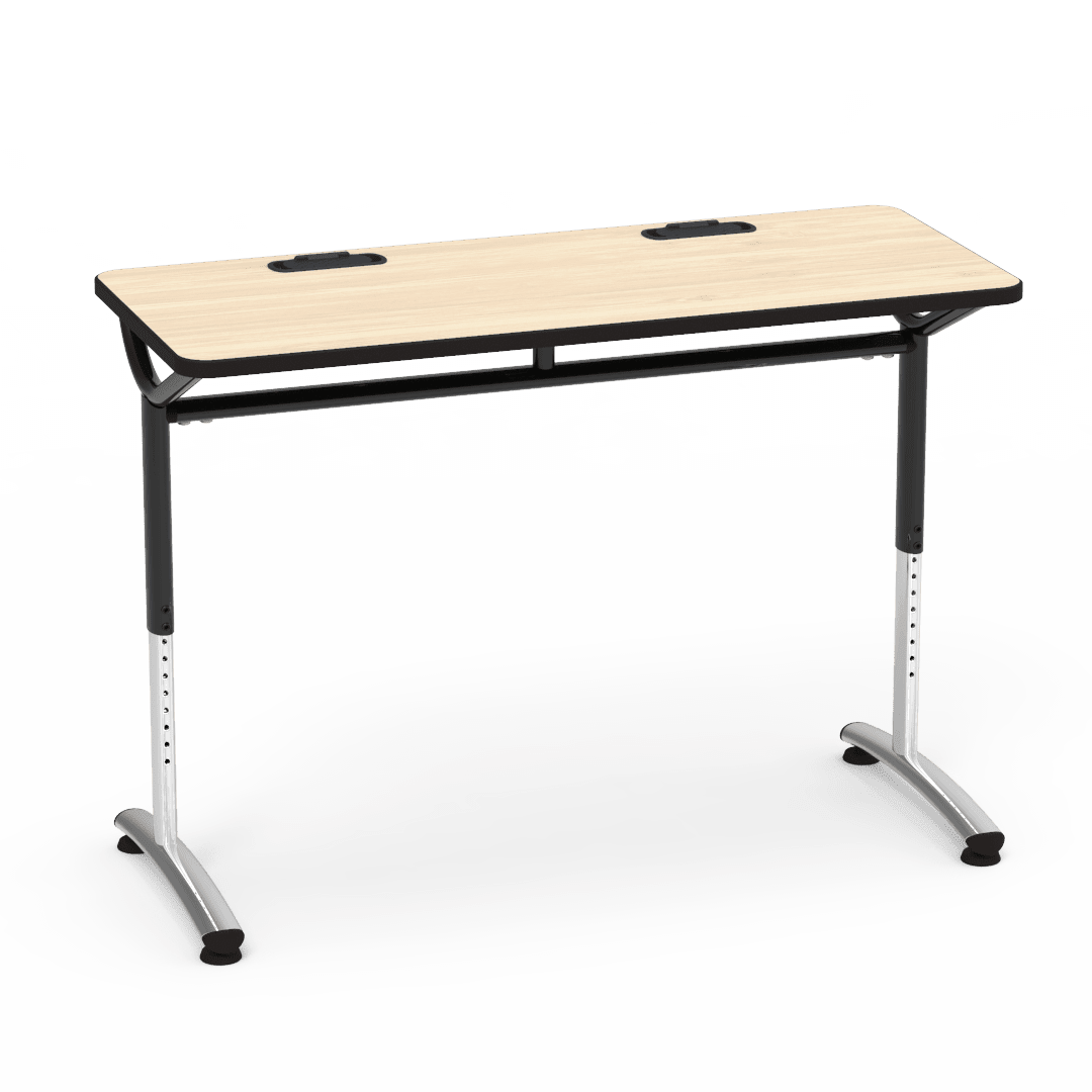 Virco TEXT Series Training Study Computer Desk Table with 2 Grommets 48"W x 20"D x 26"-34"H (TABLE-TE20488YADJGR2) - SchoolOutlet