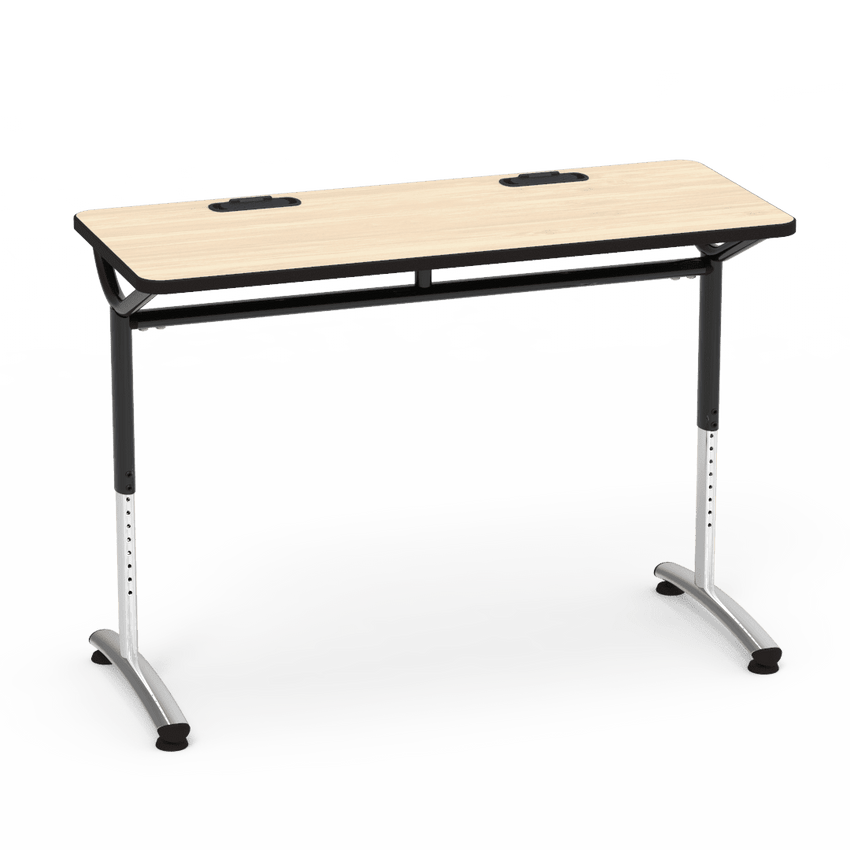 Virco TEXT Series Training Study Computer Desk Table with 2 Grommets 48"W x 20"D x 26"-34"H (TABLE-TE20488YADJGR2) - SchoolOutlet