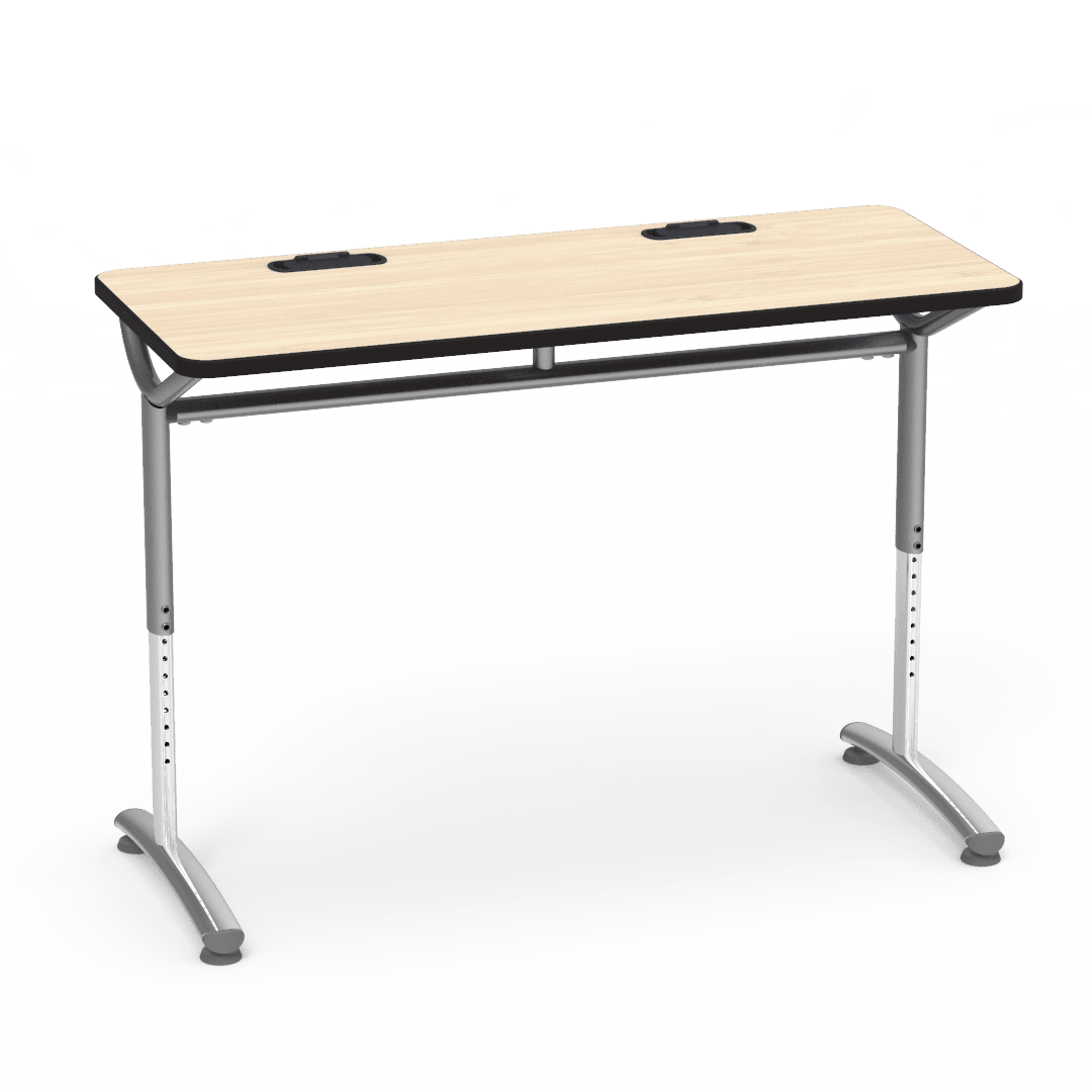 Virco TEXT Series Training Study Computer Desk Table with 2 Grommets 48"W x 20"D x 26"-34"H (TABLE-TE20488YADJGR2) - SchoolOutlet