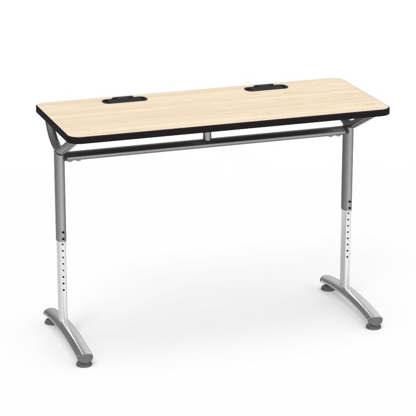 Virco TEXT Series Training Study Computer Desk Table with 2 Grommets 48"W x 20"D x 26"-34"H (TABLE-TE20488YADJGR2) - SchoolOutlet