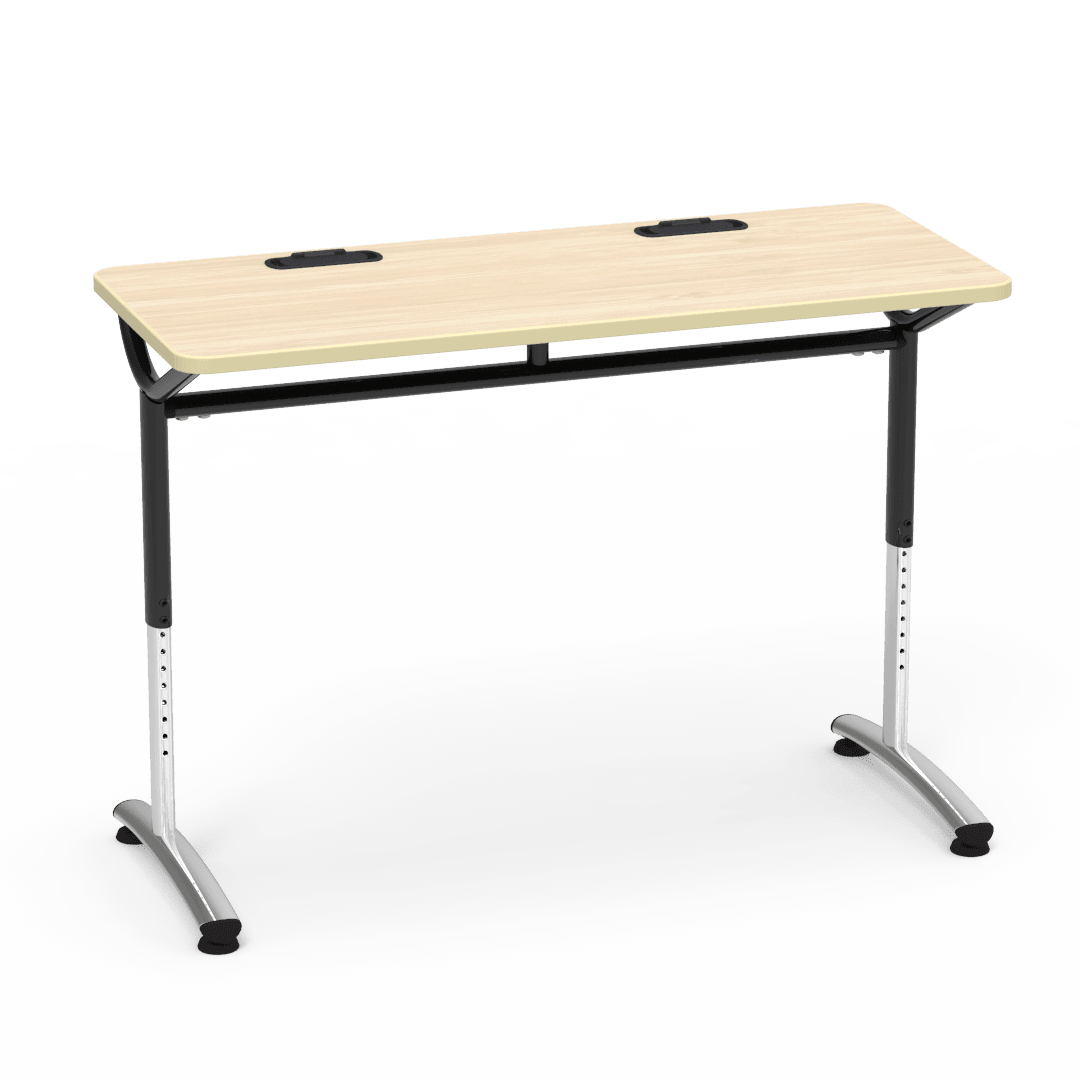 Virco TEXT Series Training Study Computer Desk Table with 2 Grommets 48"W x 20"D x 26"-34"H (TABLE-TE20488YADJGR2) - SchoolOutlet