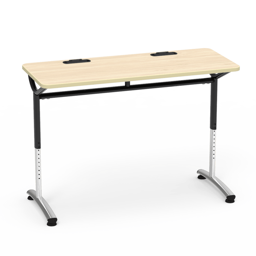 Virco TEXT Series Training Study Computer Desk Table with 2 Grommets 48"W x 20"D x 26"-34"H (TABLE-TE20488YADJGR2) - SchoolOutlet