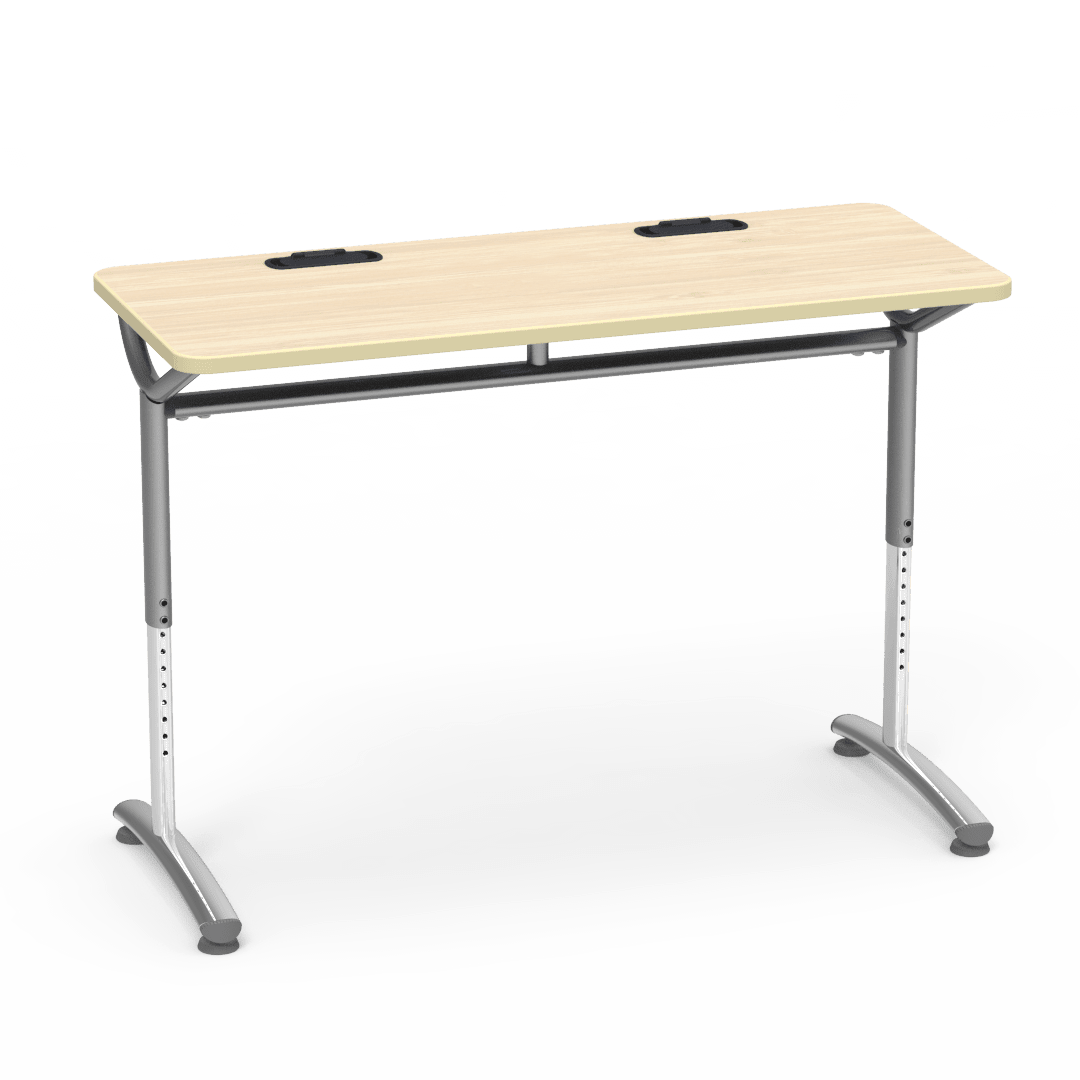 Virco TEXT Series Training Study Computer Desk Table with 2 Grommets 48"W x 20"D x 26"-34"H (TABLE-TE20488YADJGR2) - SchoolOutlet