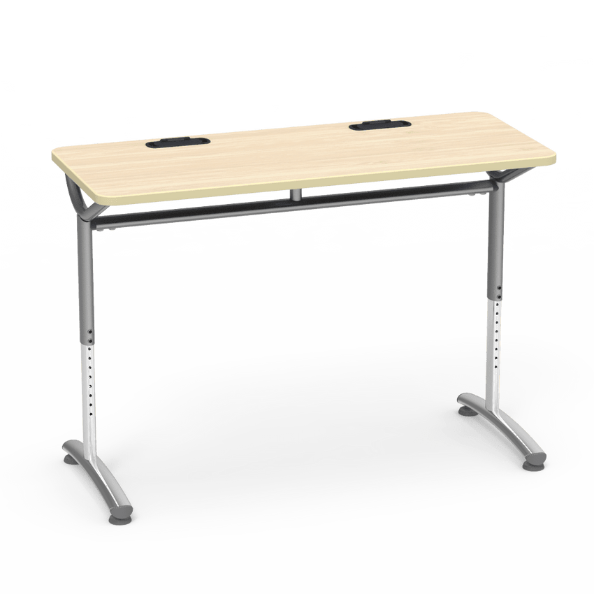 Virco TEXT Series Training Study Computer Desk Table with 2 Grommets 48"W x 20"D x 26"-34"H (TABLE-TE20488YADJGR2) - SchoolOutlet