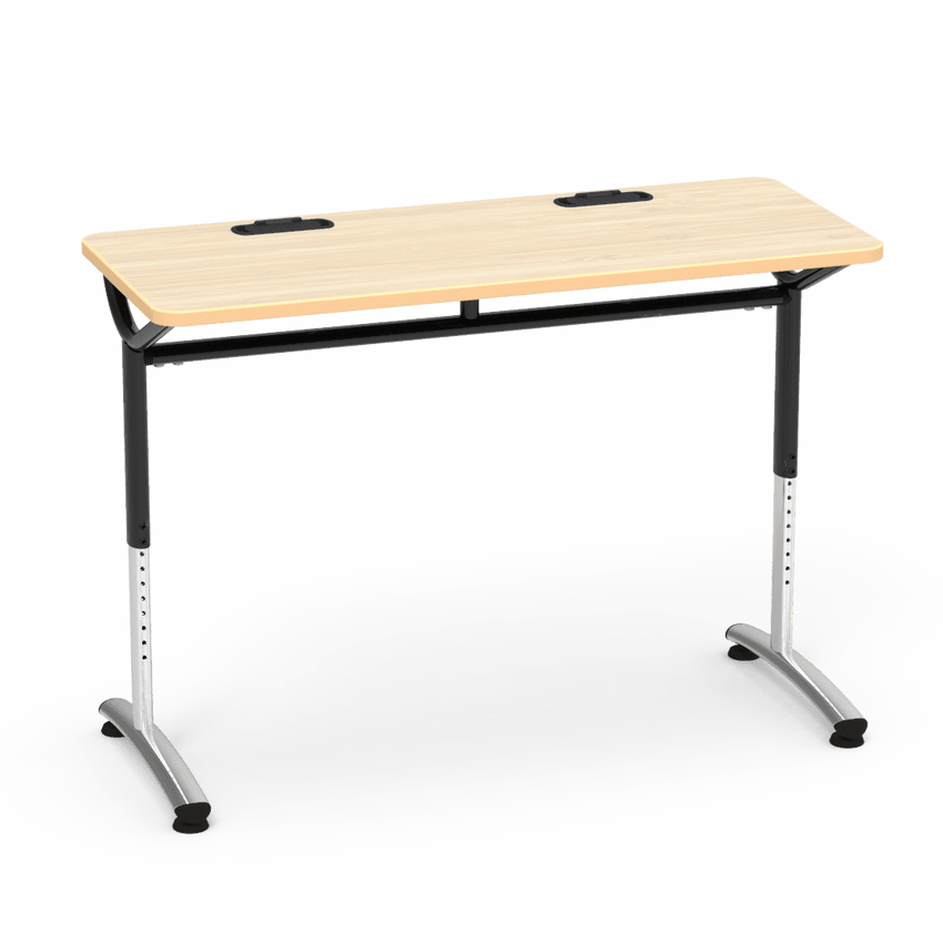 Virco TEXT Series Training Study Computer Desk Table with 2 Grommets 48"W x 20"D x 26"-34"H (TABLE-TE20488YADJGR2) - SchoolOutlet