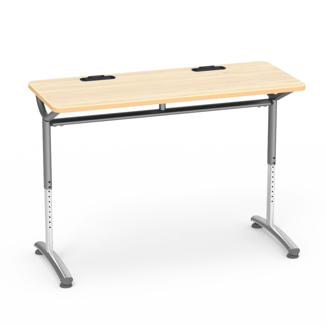 Virco TEXT Series Training Study Computer Desk Table with 2 Grommets 48"W x 20"D x 26"-34"H (TABLE-TE20488YADJGR2) - SchoolOutlet