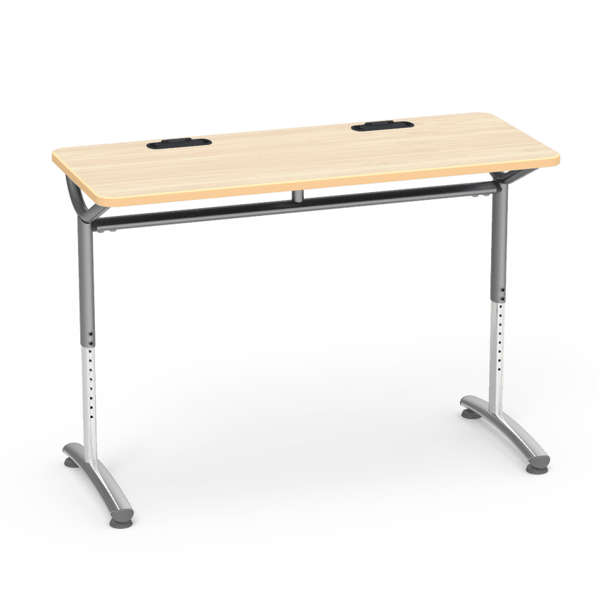 Virco TEXT Series Training Study Computer Desk Table with 2 Grommets 48"W x 20"D x 26"-34"H (TABLE-TE20488YADJGR2) - SchoolOutlet
