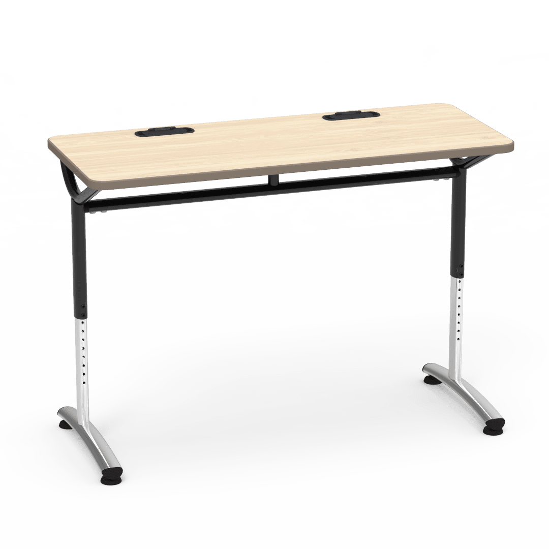 Virco TEXT Series Training Study Computer Desk Table with 2 Grommets 48"W x 20"D x 26"-34"H (TABLE-TE20488YADJGR2) - SchoolOutlet