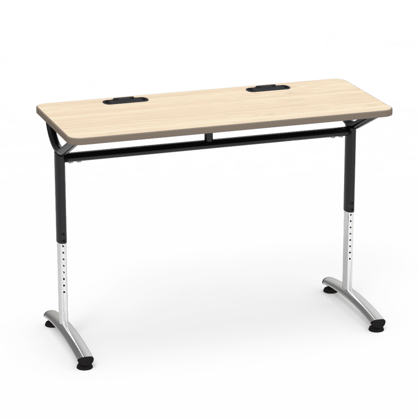 Virco TEXT Series Training Study Computer Desk Table with 2 Grommets 48"W x 20"D x 26"-34"H (TABLE-TE20488YADJGR2) - SchoolOutlet