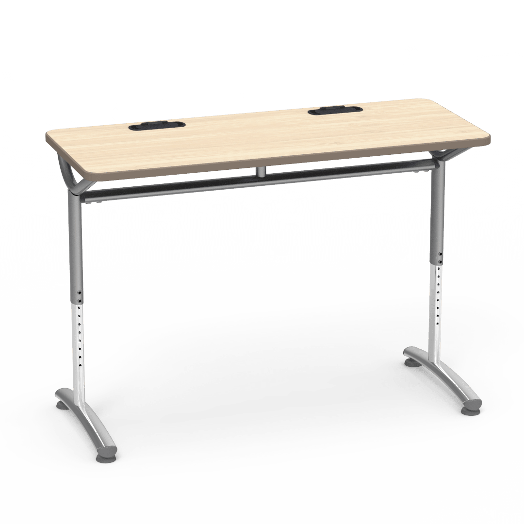 Virco TEXT Series Training Study Computer Desk Table with 2 Grommets 48"W x 20"D x 26"-34"H (TABLE-TE20488YADJGR2) - SchoolOutlet