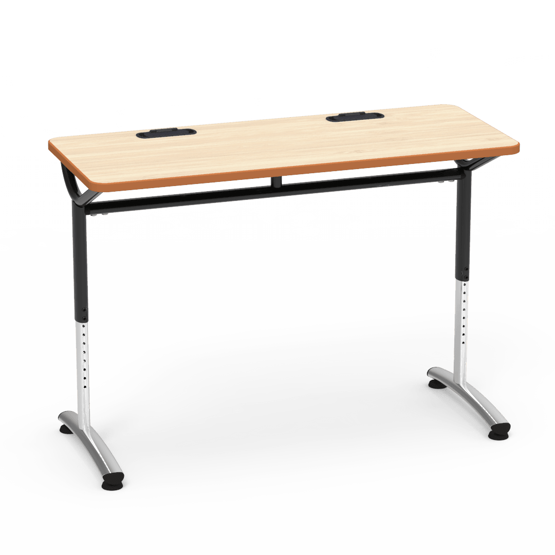 Virco TEXT Series Training Study Computer Desk Table with 2 Grommets 48"W x 20"D x 26"-34"H (TABLE-TE20488YADJGR2) - SchoolOutlet