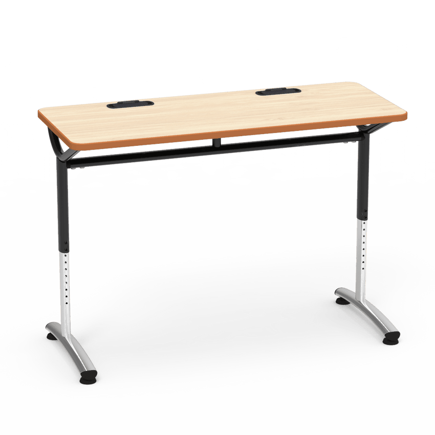 Virco TEXT Series Training Study Computer Desk Table with 2 Grommets 48"W x 20"D x 26"-34"H (TABLE-TE20488YADJGR2) - SchoolOutlet
