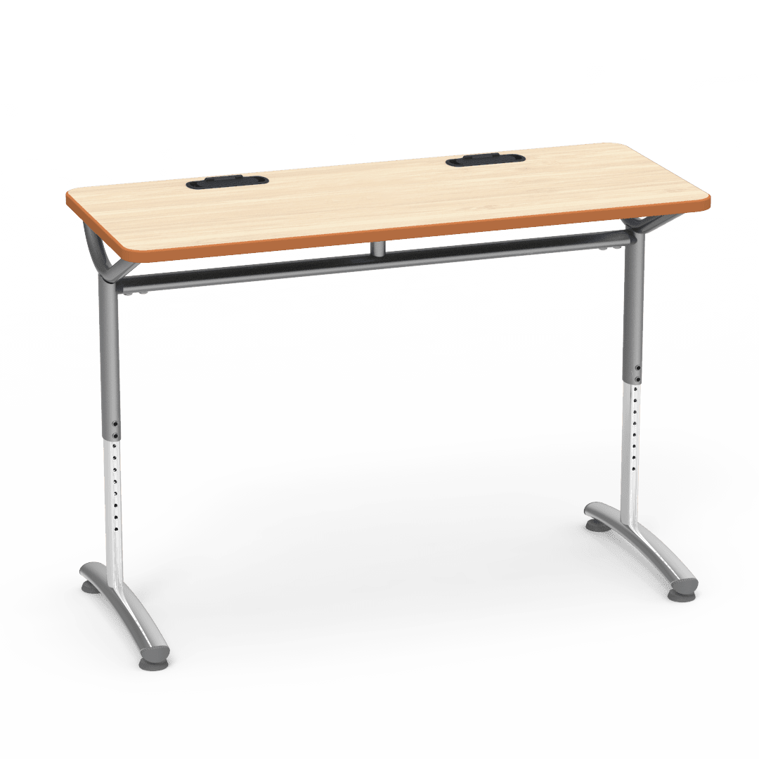 Virco TEXT Series Training Study Computer Desk Table with 2 Grommets 48"W x 20"D x 26"-34"H (TABLE-TE20488YADJGR2) - SchoolOutlet