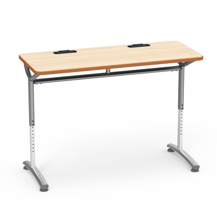 Virco TEXT Series Training Study Computer Desk Table with 2 Grommets 48"W x 20"D x 26"-34"H (TABLE-TE20488YADJGR2) - SchoolOutlet