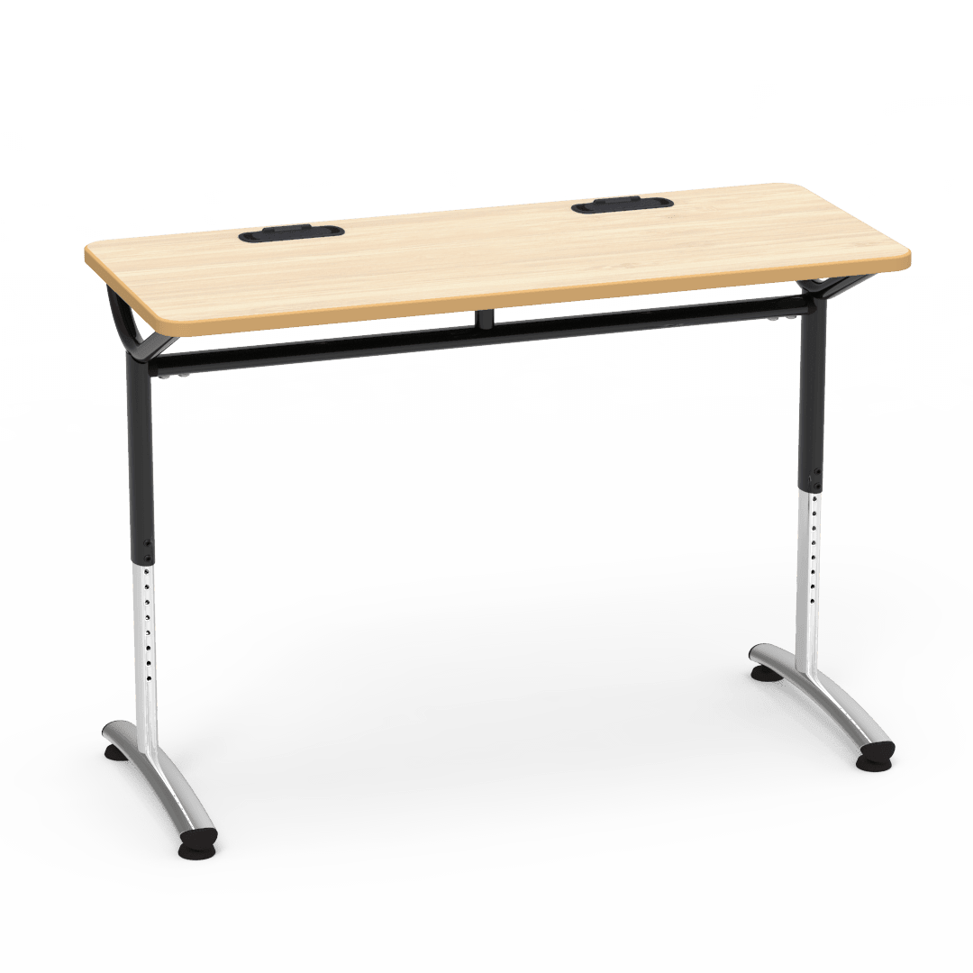 Virco TEXT Series Training Study Computer Desk Table with 2 Grommets 48"W x 20"D x 26"-34"H (TABLE-TE20488YADJGR2) - SchoolOutlet