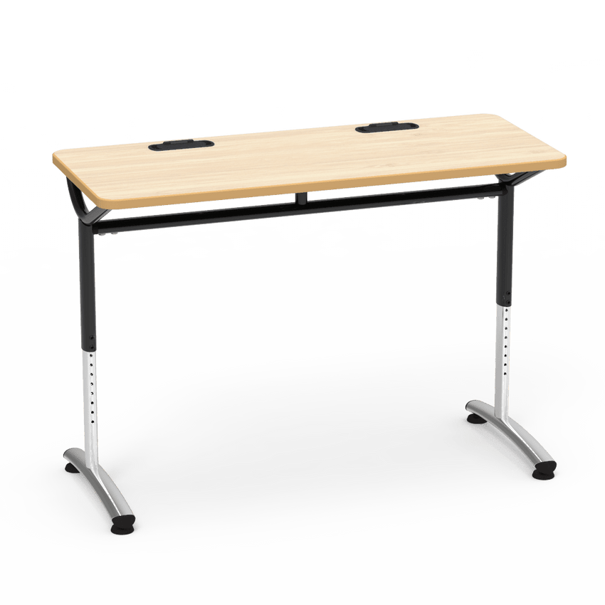 Virco TEXT Series Training Study Computer Desk Table with 2 Grommets 48"W x 20"D x 26"-34"H (TABLE-TE20488YADJGR2) - SchoolOutlet