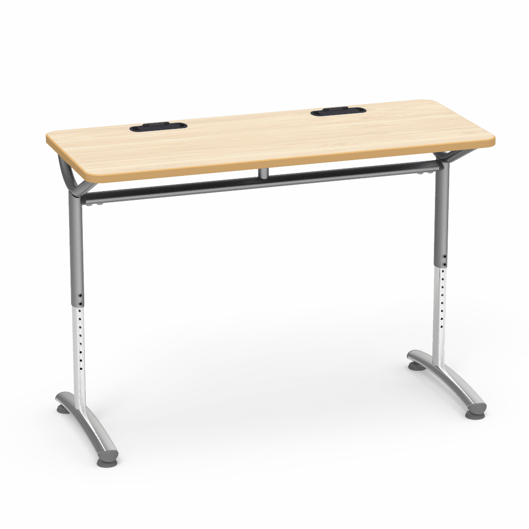 Virco TEXT Series Training Study Computer Desk Table with 2 Grommets 48"W x 20"D x 26"-34"H (TABLE-TE20488YADJGR2) - SchoolOutlet