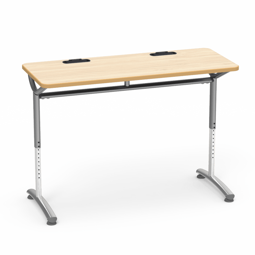 Virco TEXT Series Training Study Computer Desk Table with 2 Grommets 48"W x 20"D x 26"-34"H (TABLE-TE20488YADJGR2) - SchoolOutlet