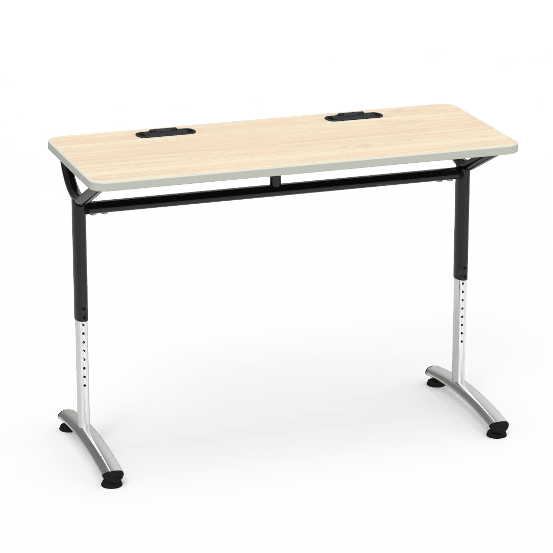 Virco TEXT Series Training Study Computer Desk Table with 2 Grommets 48"W x 20"D x 26"-34"H (TABLE-TE20488YADJGR2) - SchoolOutlet