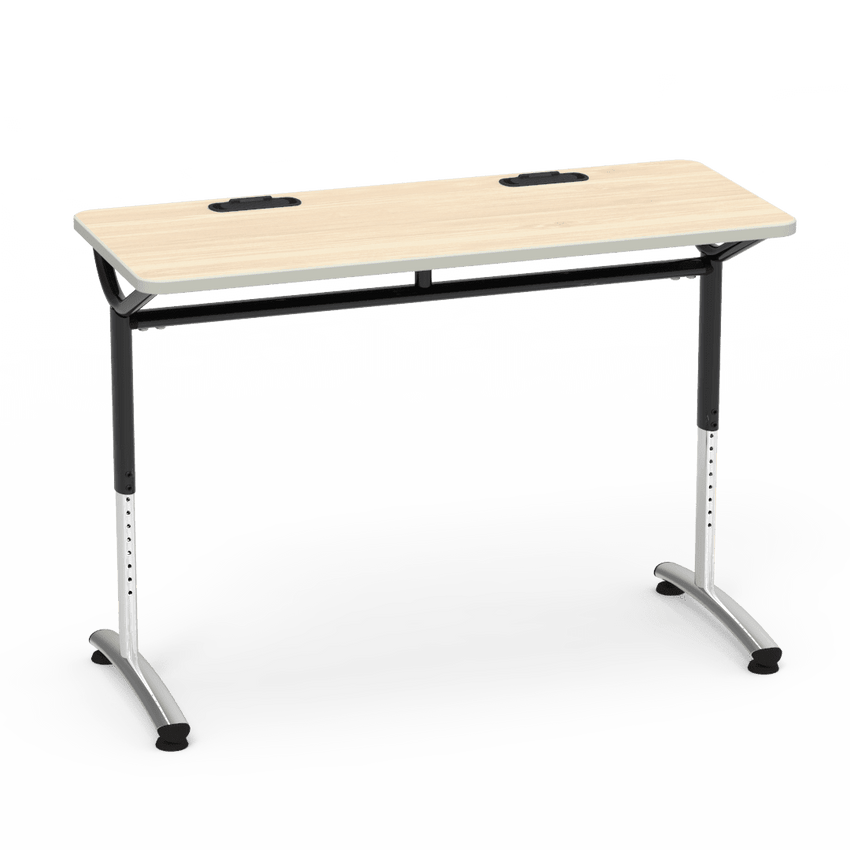 Virco TEXT Series Training Study Computer Desk Table with 2 Grommets 48"W x 20"D x 26"-34"H (TABLE-TE20488YADJGR2) - SchoolOutlet