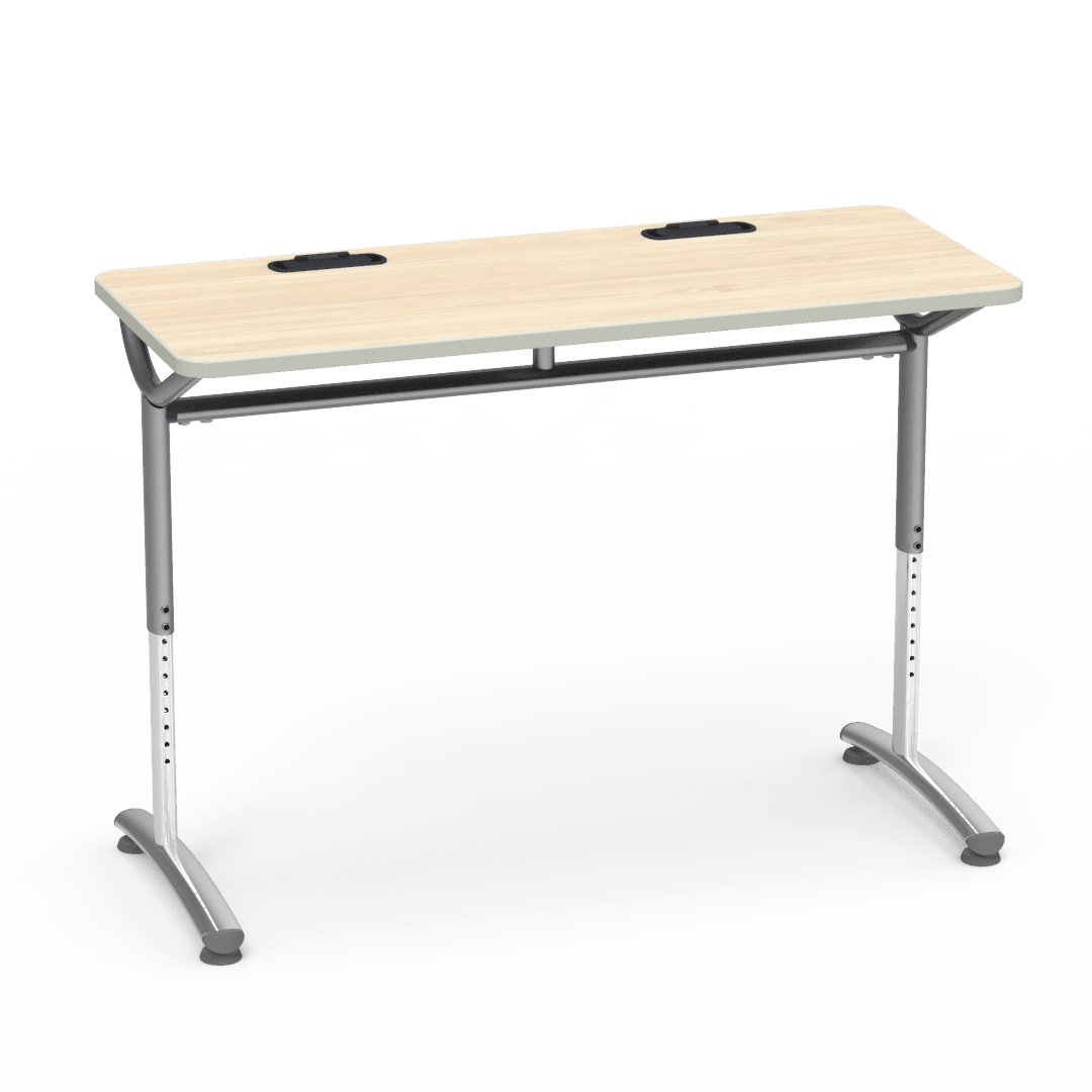 Virco TEXT Series Training Study Computer Desk Table with 2 Grommets 48"W x 20"D x 26"-34"H (TABLE-TE20488YADJGR2) - SchoolOutlet