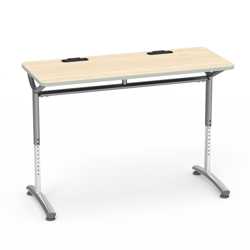 Virco TEXT Series Training Study Computer Desk Table with 2 Grommets 48"W x 20"D x 26"-34"H (TABLE-TE20488YADJGR2) - SchoolOutlet