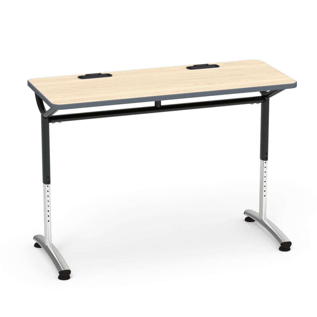 Virco TEXT Series Training Study Computer Desk Table with 2 Grommets 48"W x 20"D x 26"-34"H (TABLE-TE20488YADJGR2) - SchoolOutlet