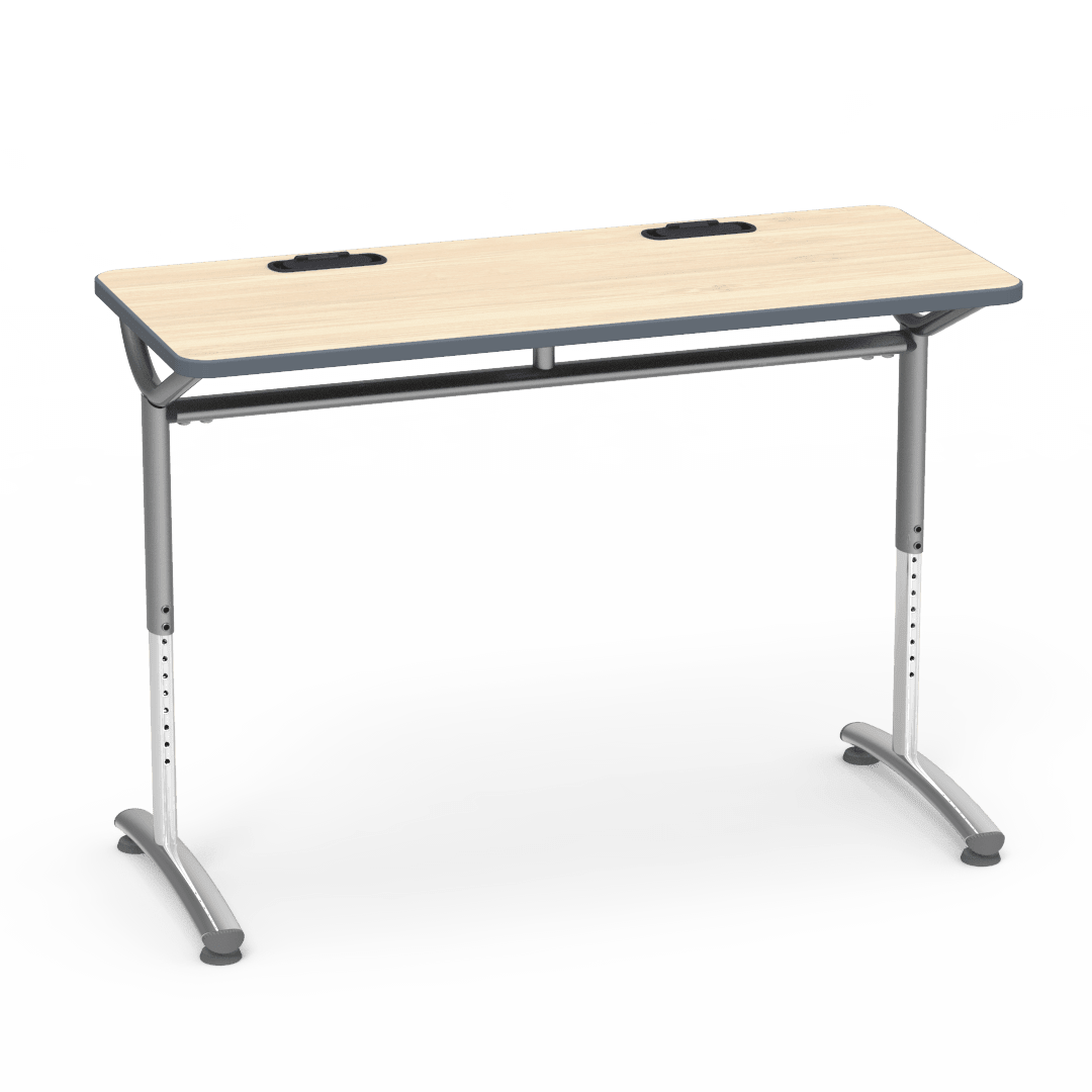 Virco TEXT Series Training Study Computer Desk Table with 2 Grommets 48"W x 20"D x 26"-34"H (TABLE-TE20488YADJGR2) - SchoolOutlet
