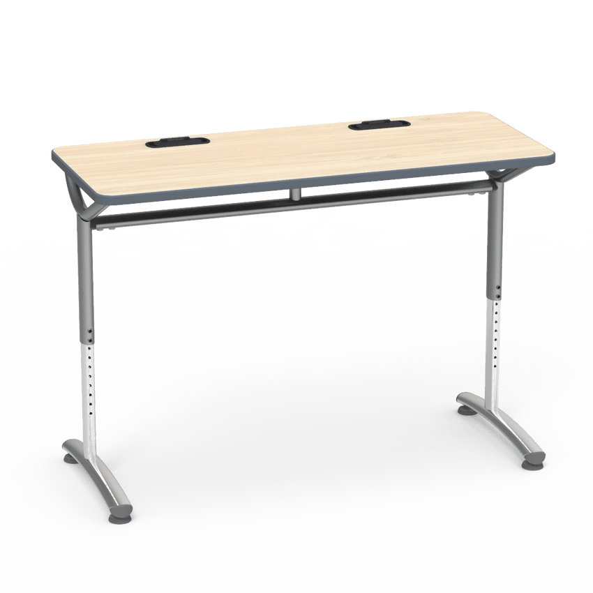 Virco TEXT Series Training Study Computer Desk Table with 2 Grommets 48"W x 20"D x 26"-34"H (TABLE-TE20488YADJGR2) - SchoolOutlet