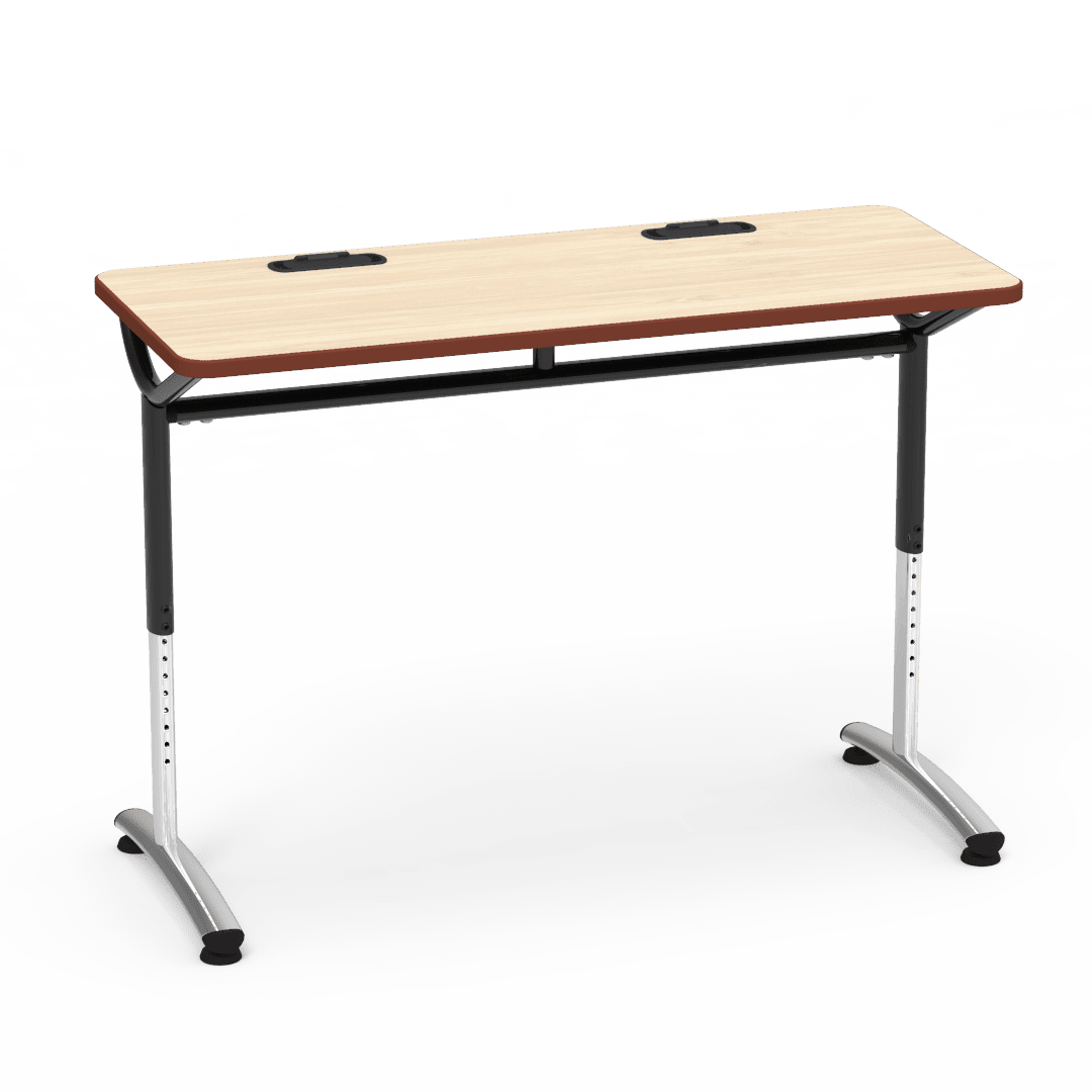 Virco TEXT Series Training Study Computer Desk Table with 2 Grommets 48"W x 20"D x 26"-34"H (TABLE-TE20488YADJGR2) - SchoolOutlet