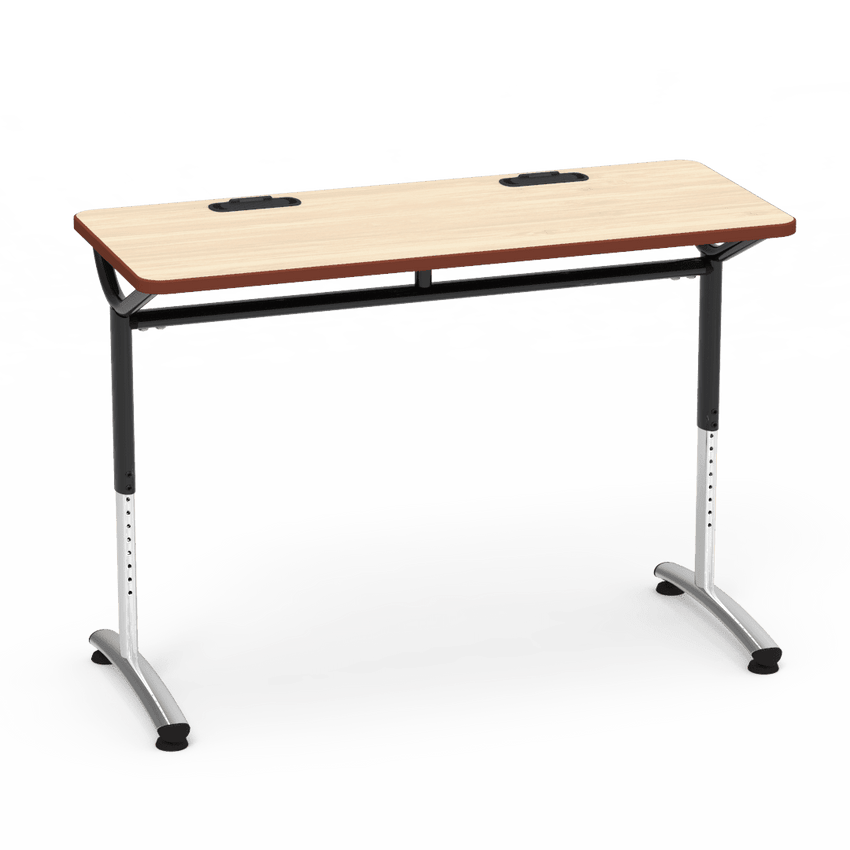Virco TEXT Series Training Study Computer Desk Table with 2 Grommets 48"W x 20"D x 26"-34"H (TABLE-TE20488YADJGR2) - SchoolOutlet