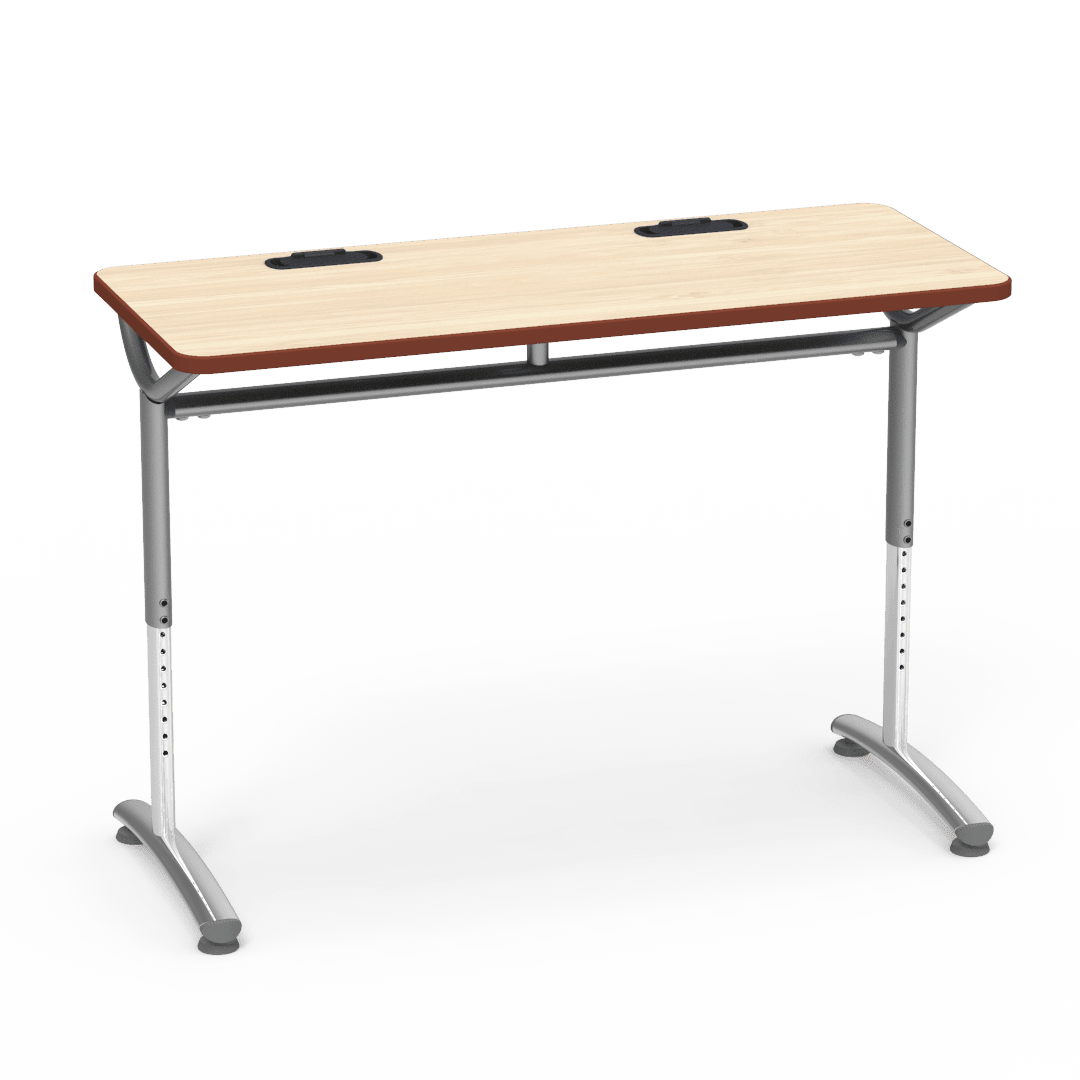 Virco TEXT Series Training Study Computer Desk Table with 2 Grommets 48"W x 20"D x 26"-34"H (TABLE-TE20488YADJGR2) - SchoolOutlet