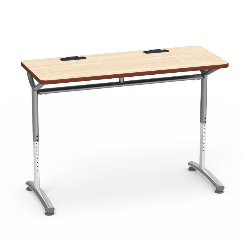 Virco TEXT Series Training Study Computer Desk Table with 2 Grommets 48"W x 20"D x 26"-34"H (TABLE-TE20488YADJGR2) - SchoolOutlet