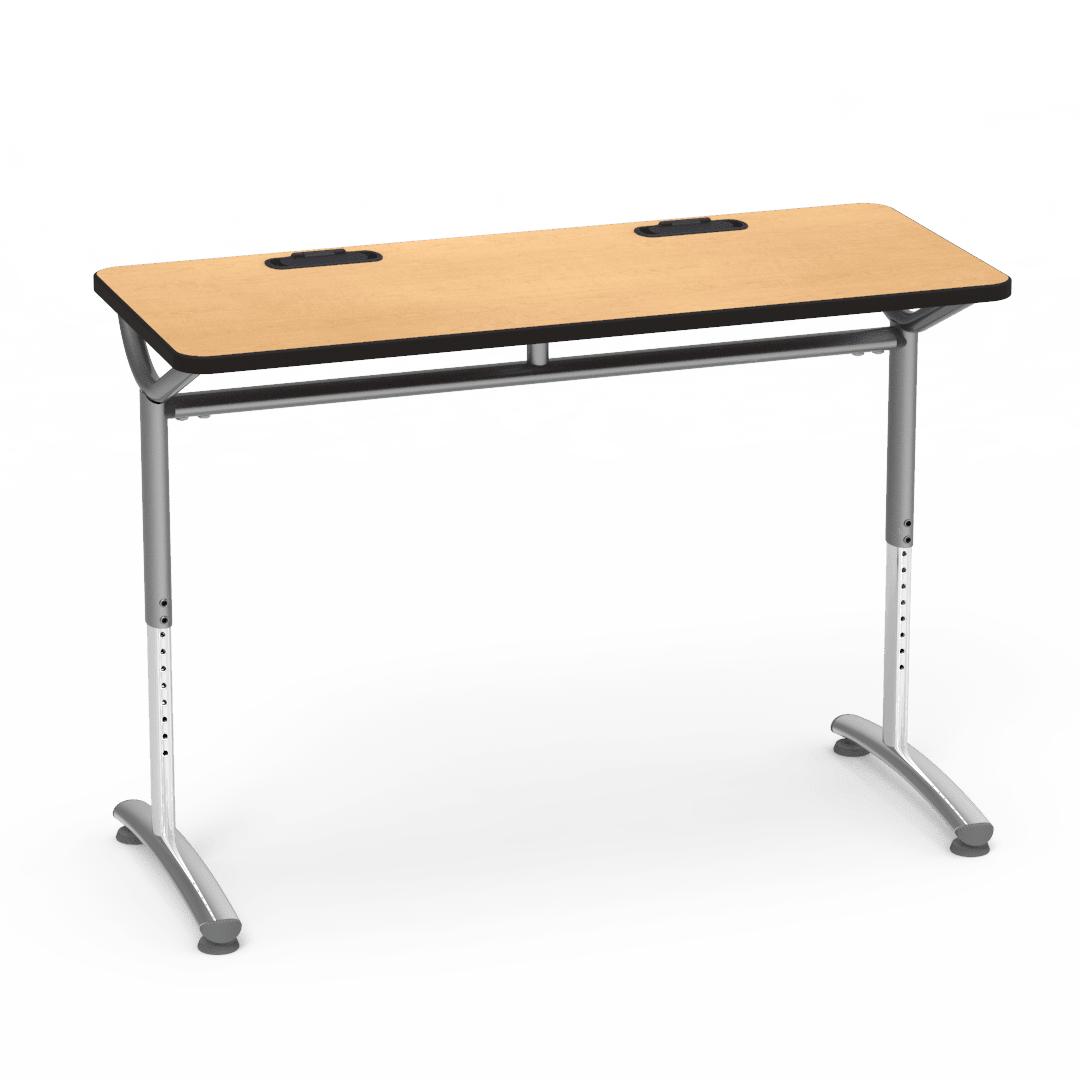 Virco TEXT Series Training Study Computer Desk Table with 2 Grommets 48"W x 20"D x 26"-34"H (TABLE-TE20488YADJGR2) - SchoolOutlet