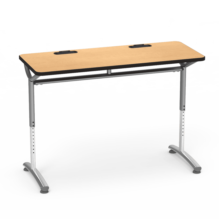 Virco TEXT Series Training Study Computer Desk Table with 2 Grommets 48"W x 20"D x 26"-34"H (TABLE-TE20488YADJGR2) - SchoolOutlet