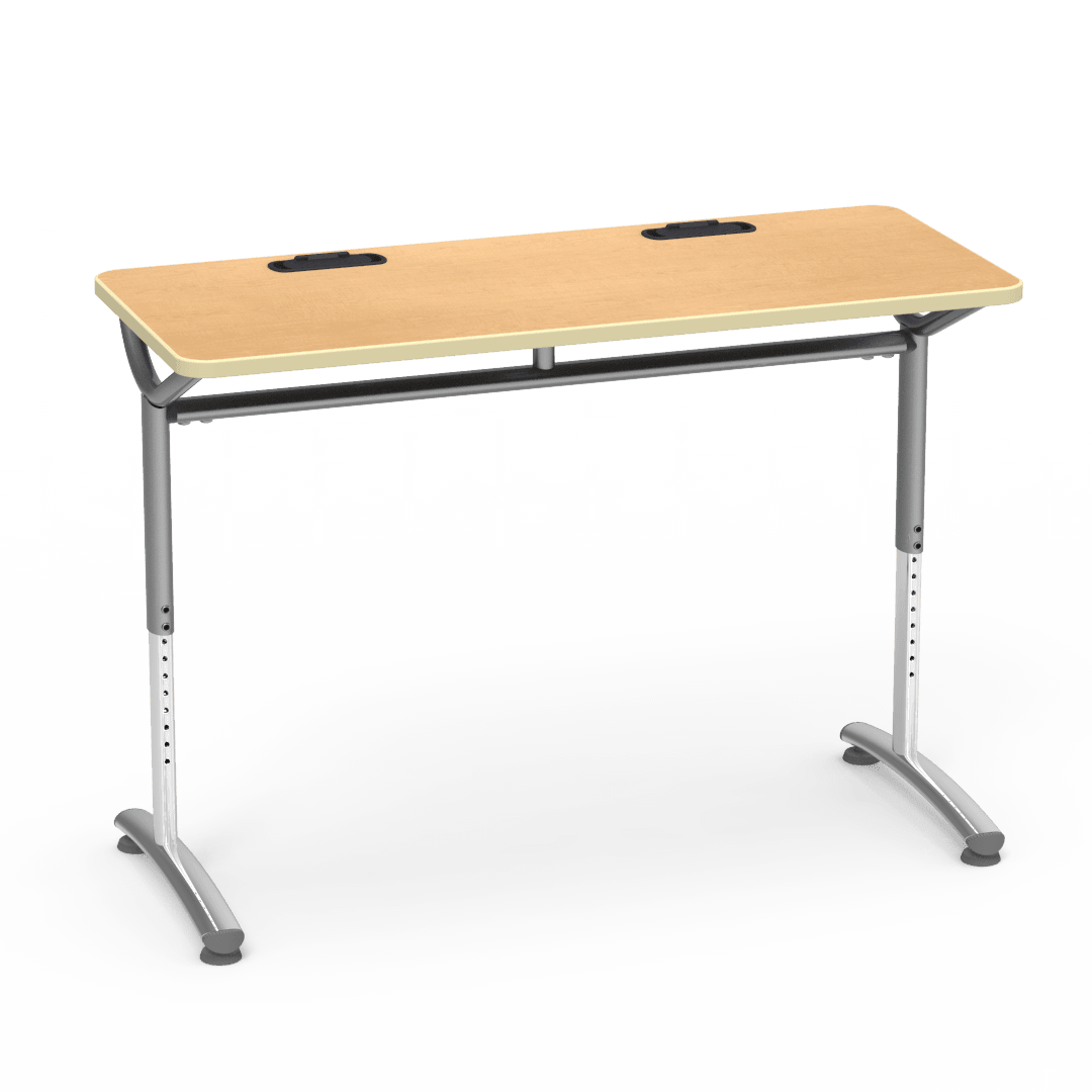Virco TEXT Series Training Study Computer Desk Table with 2 Grommets 48"W x 20"D x 26"-34"H (TABLE-TE20488YADJGR2) - SchoolOutlet