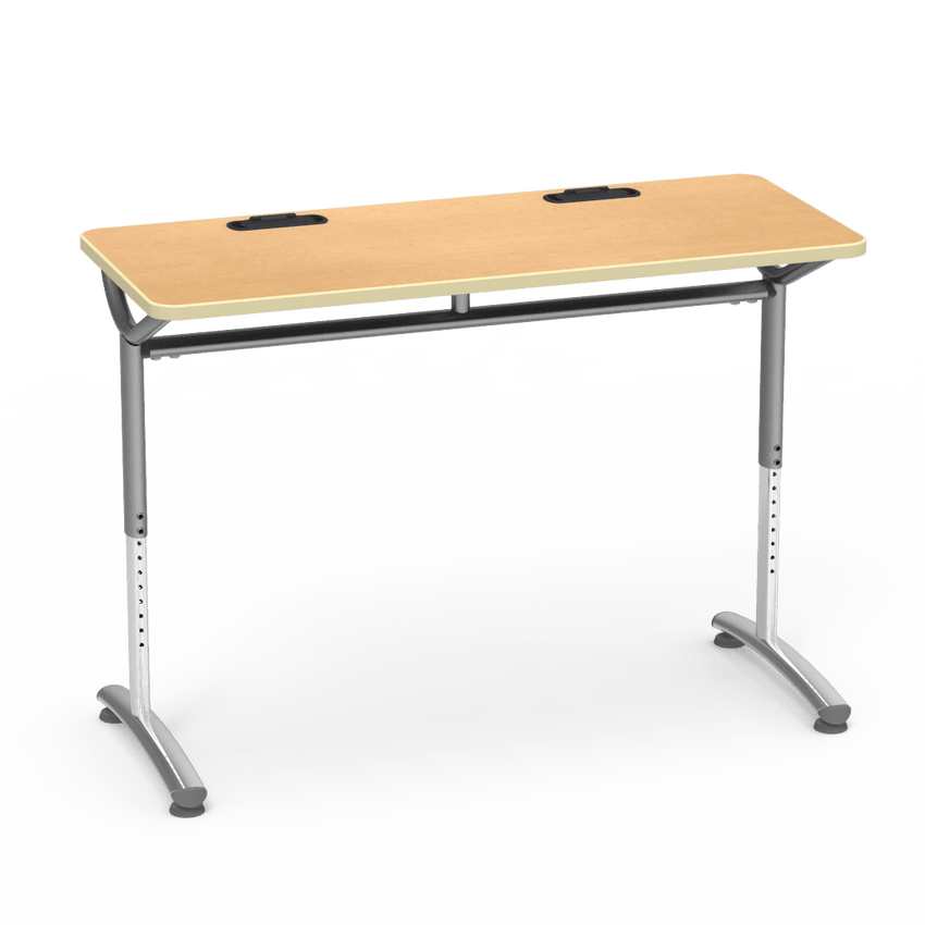 Virco TEXT Series Training Study Computer Desk Table with 2 Grommets 48"W x 20"D x 26"-34"H (TABLE-TE20488YADJGR2) - SchoolOutlet