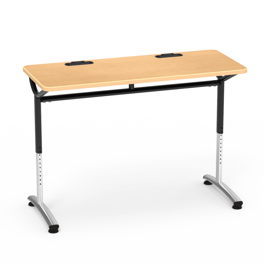 Virco TEXT Series Training Study Computer Desk Table with 2 Grommets 48"W x 20"D x 26"-34"H (TABLE-TE20488YADJGR2) - SchoolOutlet