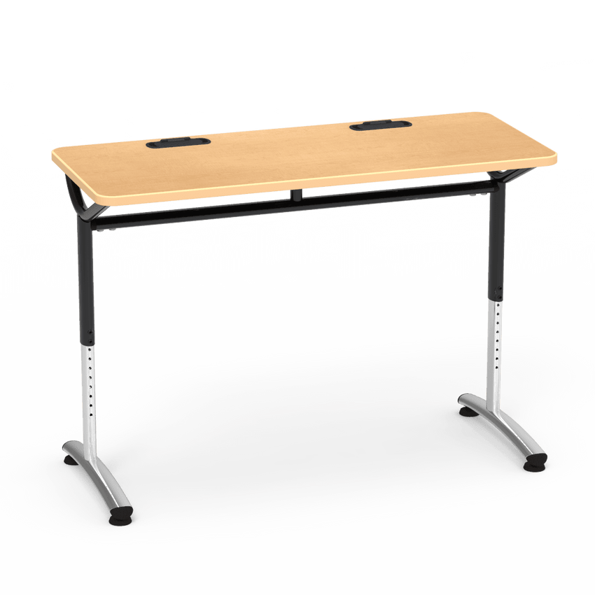Virco TEXT Series Training Study Computer Desk Table with 2 Grommets 48"W x 20"D x 26"-34"H (TABLE-TE20488YADJGR2) - SchoolOutlet