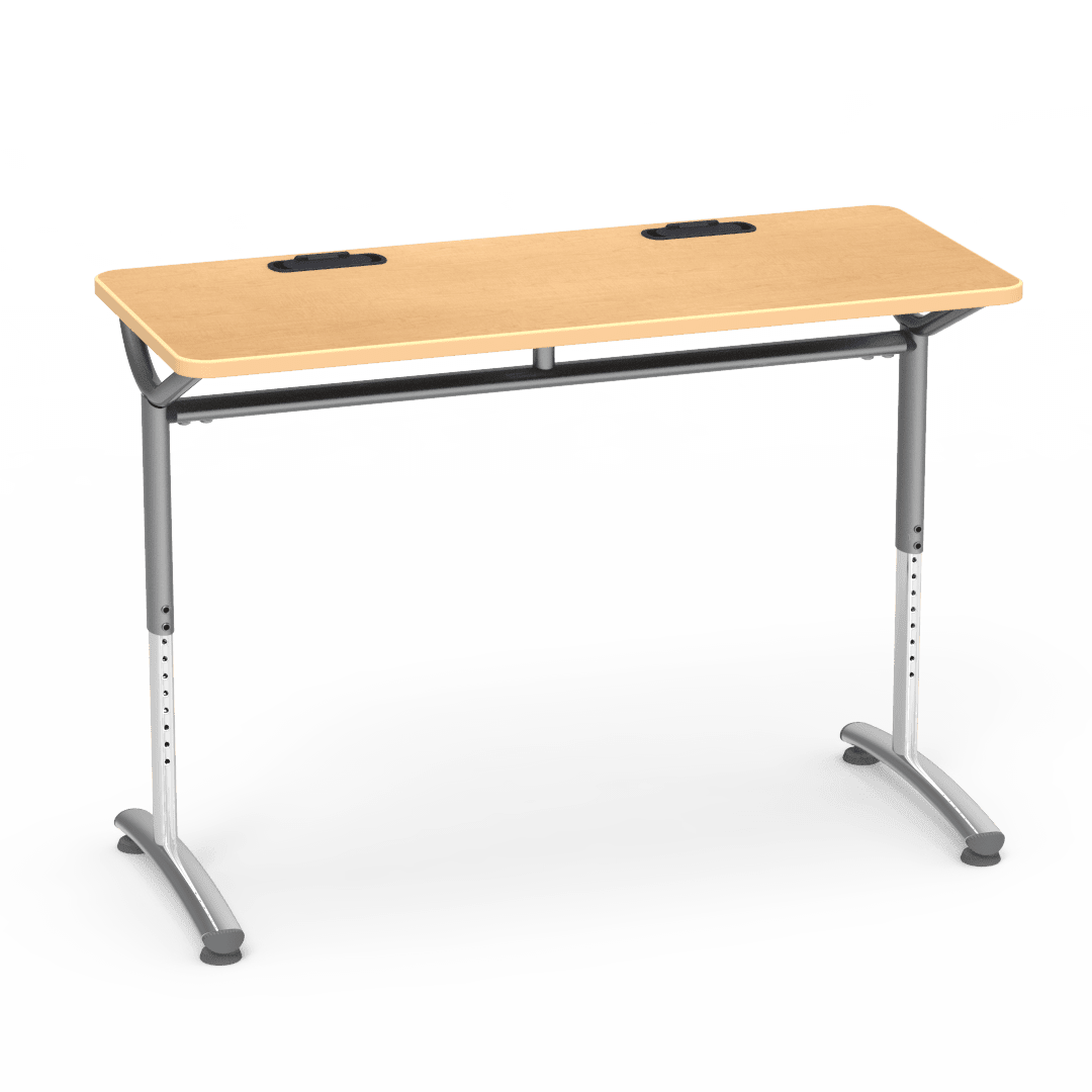 Virco TEXT Series Training Study Computer Desk Table with 2 Grommets 48"W x 20"D x 26"-34"H (TABLE-TE20488YADJGR2) - SchoolOutlet