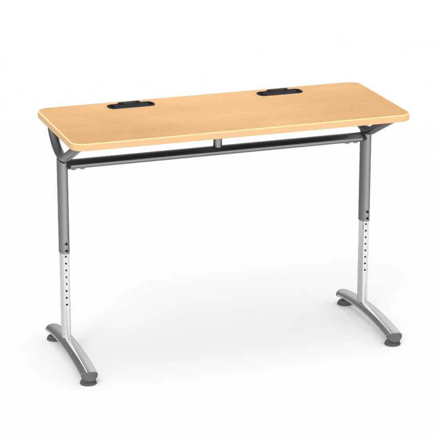 Virco TEXT Series Training Study Computer Desk Table with 2 Grommets 48"W x 20"D x 26"-34"H (TABLE-TE20488YADJGR2) - SchoolOutlet